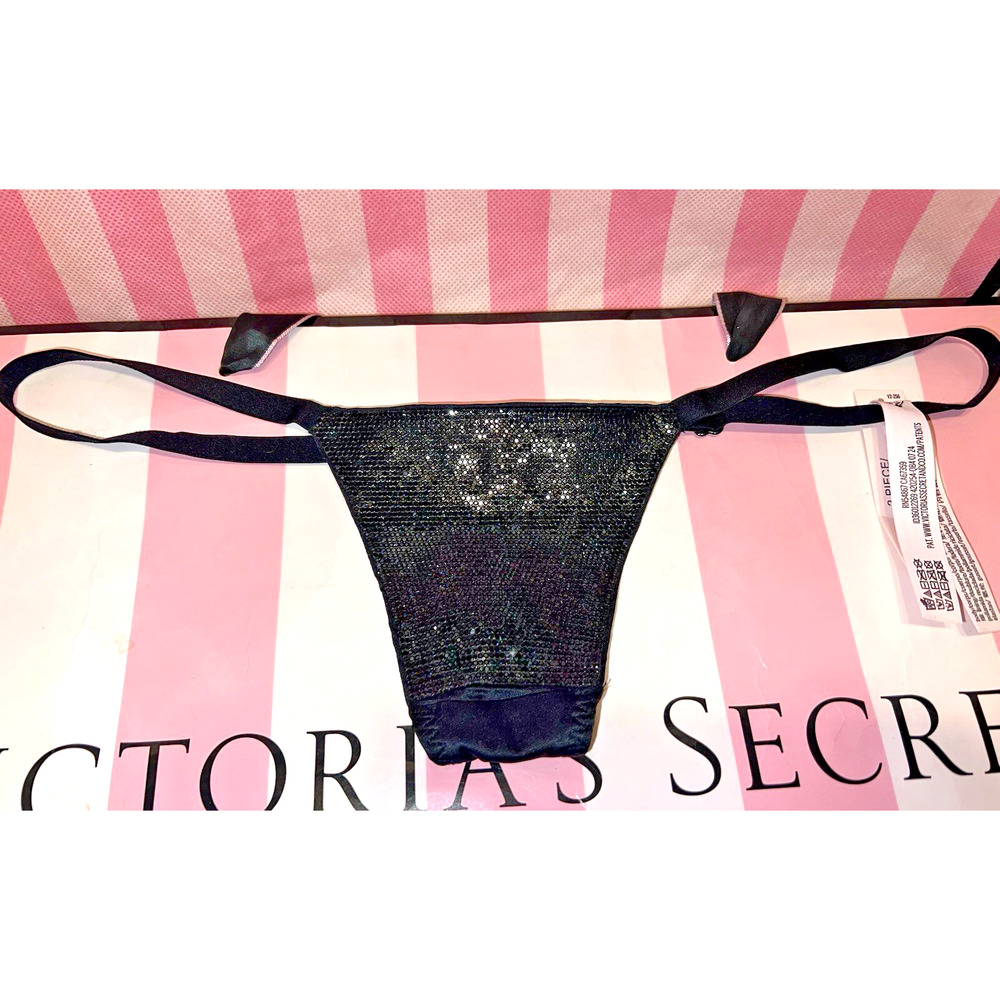 Victorias Secret Micro Thong Black Bling Small Adjustable Limited Edition